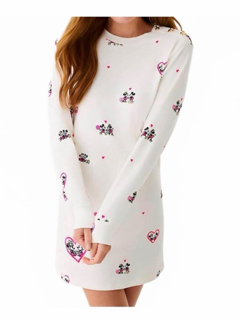 Lilly Pulitzer x Disney Cream Midi Dress with Pink and Black Heart Motifs